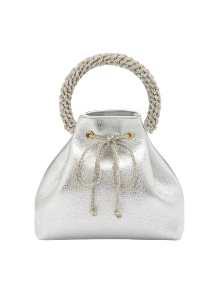 Satynowa mała torebka Hibourama z cyrkoniami szara