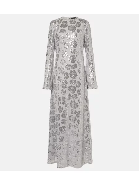 Rochie maxi Rotate din șifon cu model floral de costum gri