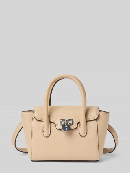 Torebka ze skóry bydlęcej z rączkami Lauren Ralph Lauren beżowa