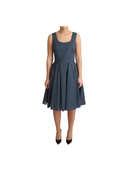 Sukienka bez rękawów Dolce And Gabbana bez rękawów w grochy w kształcie litery A niebieska