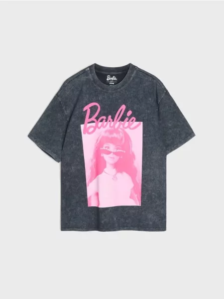 Sinsay Tričko oversized s potiskem Barbie černá
