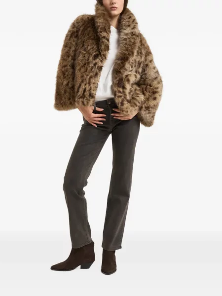 Palton de blană Bully cu imagine cu model leopard cu blană maro
