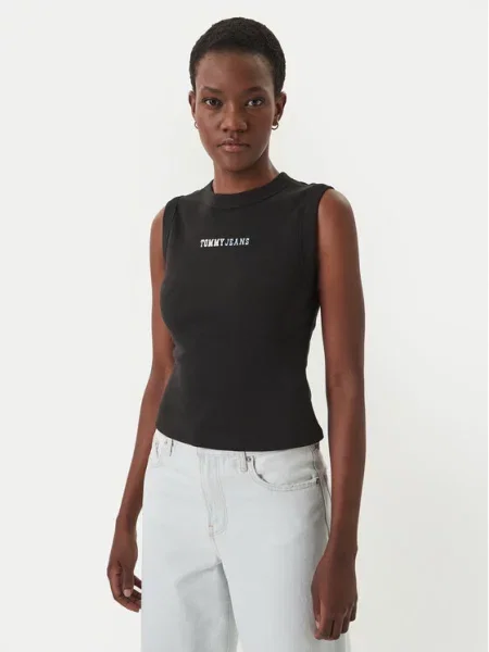 Tommy Jeans Top ESS albastru pastel alb negru