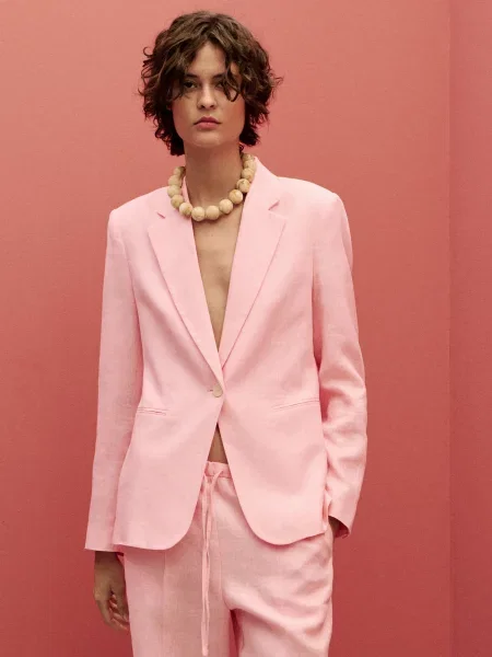 Лляний Піджак MANGO світло-рожевий рожевий