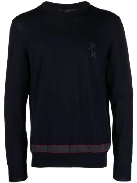 Pulover Billionaire cu broderie de lână albastru
