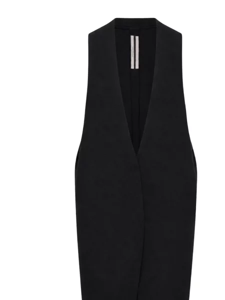 Kabát Rick Owens bez rukávů s výstřihem do v černý