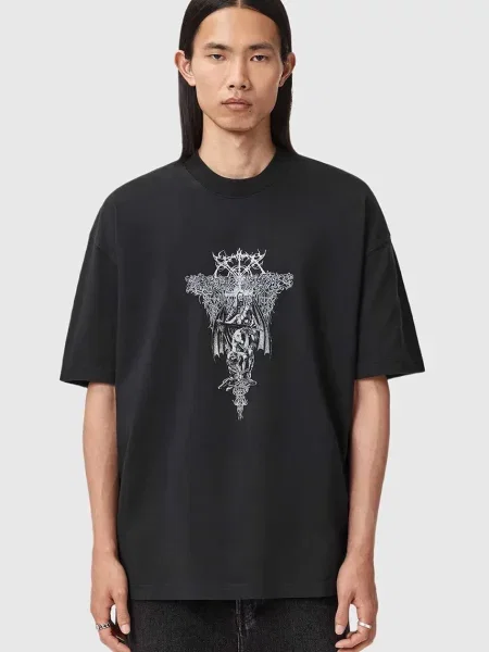 AllSaints tricou din cu imprimeu negru