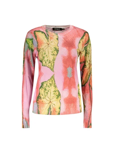 Lniany sweter Desigual różowy