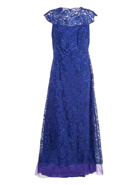 Rochie maxi Tadashi Shoji cu model floral din dantelă de costum albastru