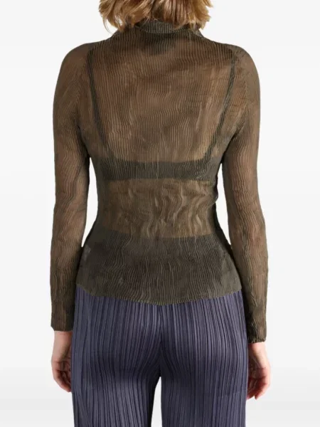 Przezroczysta bluzka Issey Miyake szyfonowa brązowa