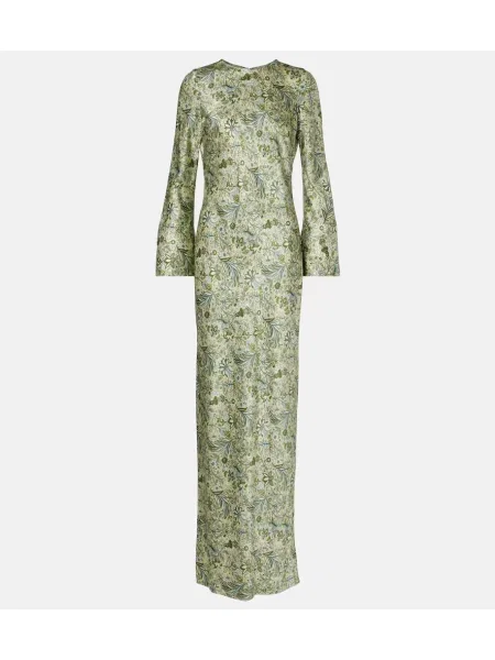 Jedwabna sukienka maxi Veronica Beard z nadrukiem garniturowa zielona