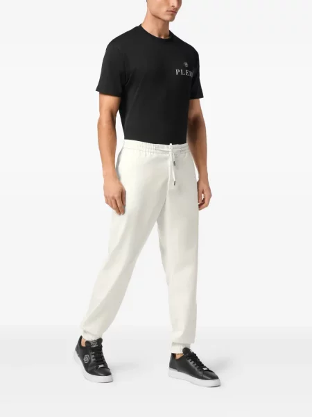 Pantaloni Philipp Plein alergare cu autograf alb