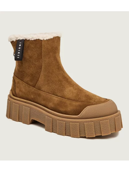 INUIKII Botine cu platformă Cortina Wool | shearling cu adaos de lână | piele întoarsă maro