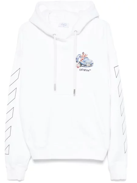 Hanorac cu glugă Off-white cu broderie alb