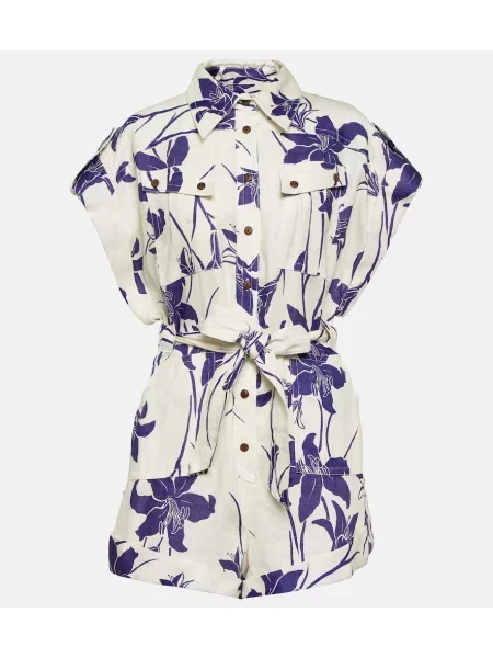 Salopetă Zimmermann de in cu model floral alb