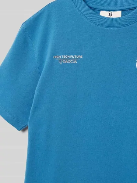 T-shirt z nadrukiem z logo i wyhaftowanym logo Garcia niebieska