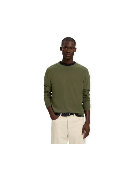Pulover Selected tricotate melange cu decolteu rotund verde