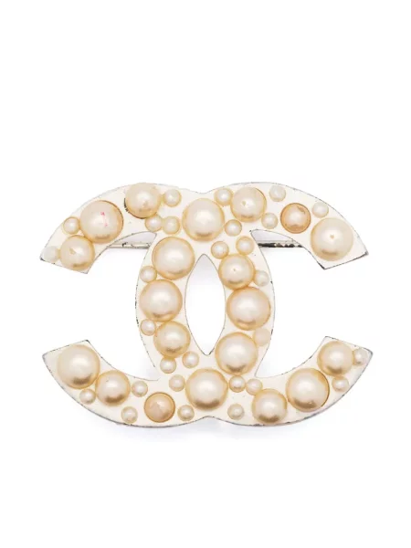Brož Chanel Pre-owned s perlami bílá