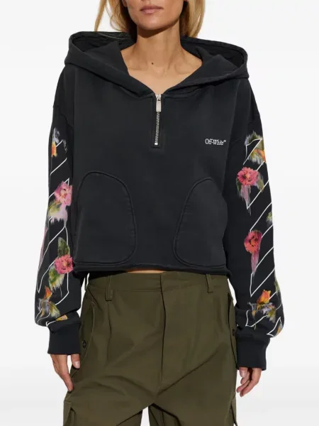 Decupat hanorac cu glugă Off-white cu imagine alb