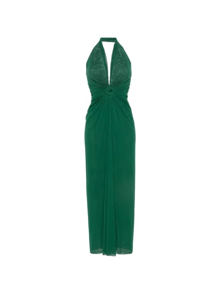 Rochie maxi Fisico cu volane cu gât halter verde