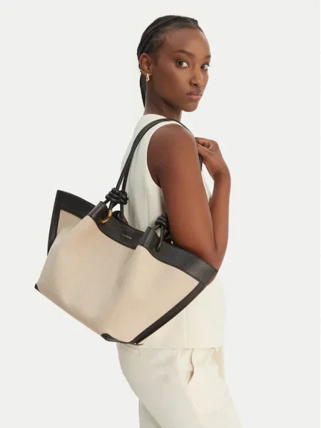 Coccinelle Geantă shopper FINN cu adaos de piele alb