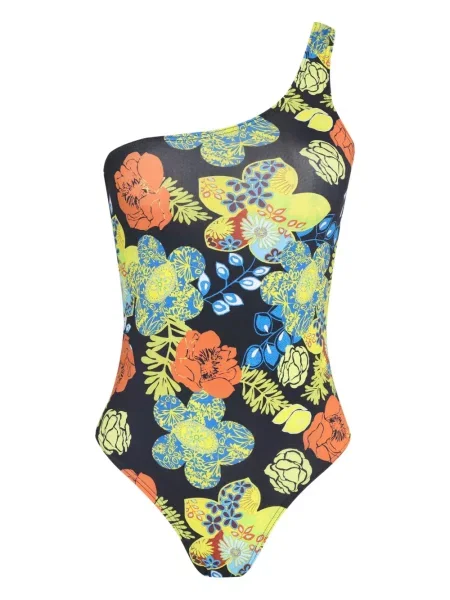 Costum de baie Amir Slama cu model floral cu un umăr gol negru