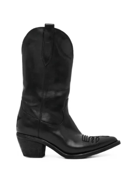 Botine Fauzian Jeunesse cu broderie din piele negru