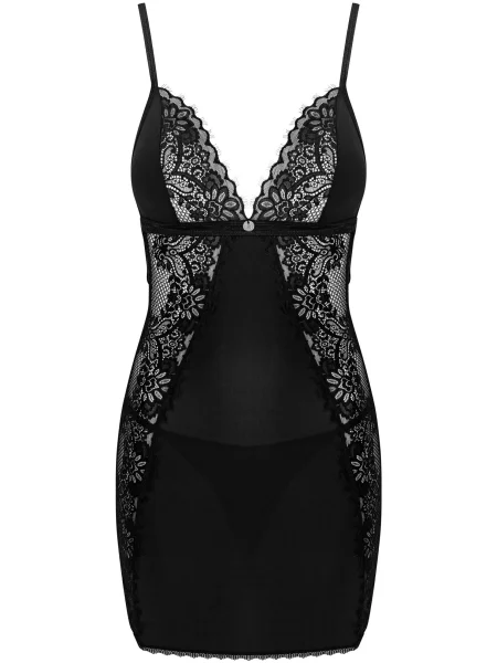 Соблазнительная сорочка с трусиками Комплект_Obsessive_Maderris_chemise чорна