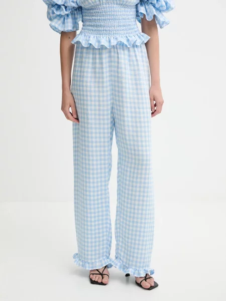 The Sleeper pantaloni din in drept high waist albastru