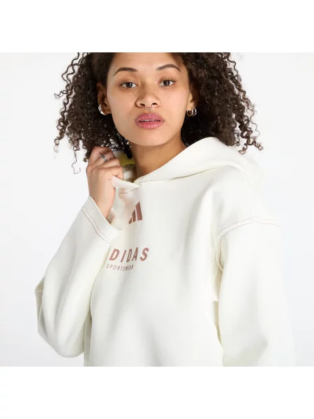 Суичър с качулка Adidas Originals с качулка с принт бежово