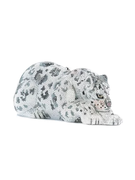 Geantă plic Judith Leiber cu model leopard negru