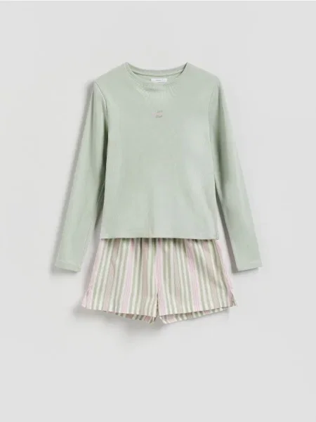 Reserved Set pijama din două piese cu imprimeu verde-deschis verde