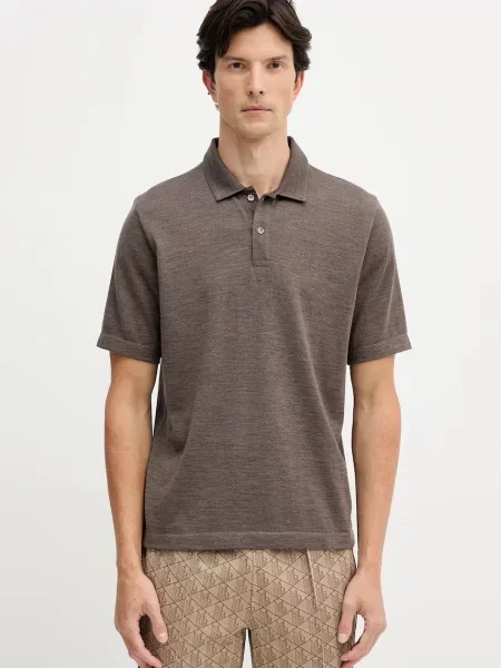 Vunena polo majica Paul&Shark Knitwear bez uzorka smeđa