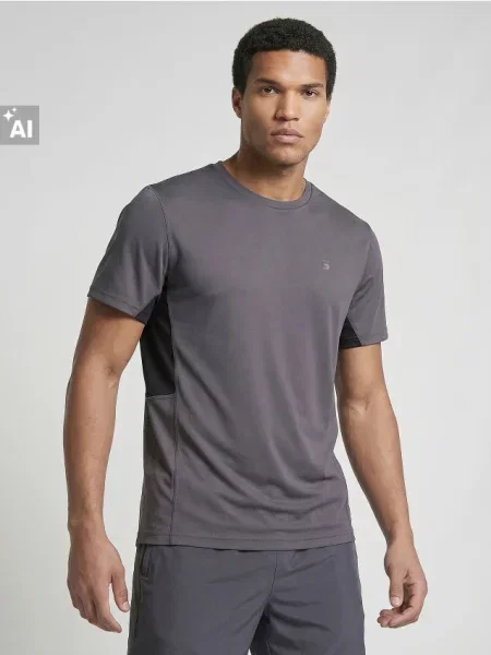 Sinsay Sportovní tričko slim fit s kontrastními panely SNSY PERFORMANCE šedá