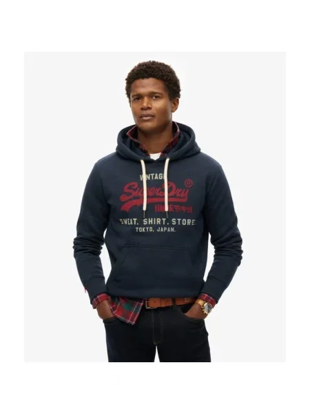 Bluza z kapturem Superdry retro z logo niebieska