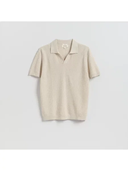 Reserved Lněné polo tričko krémová