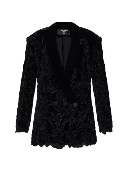 Sacou Balmain de catifea cu model floral negru