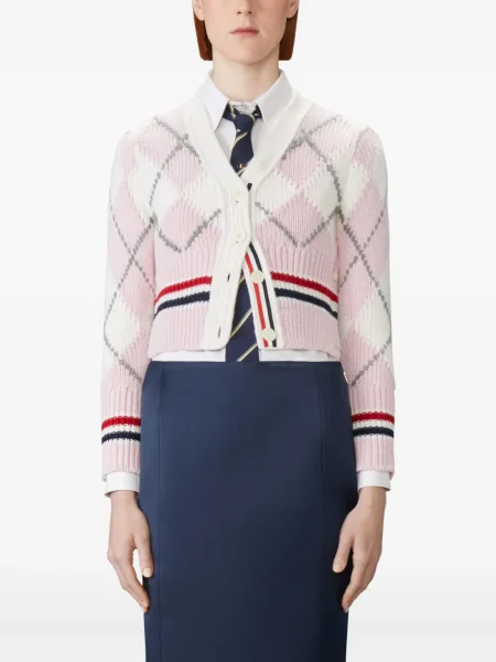 Cardigan Thom Browne cu model argyle roz