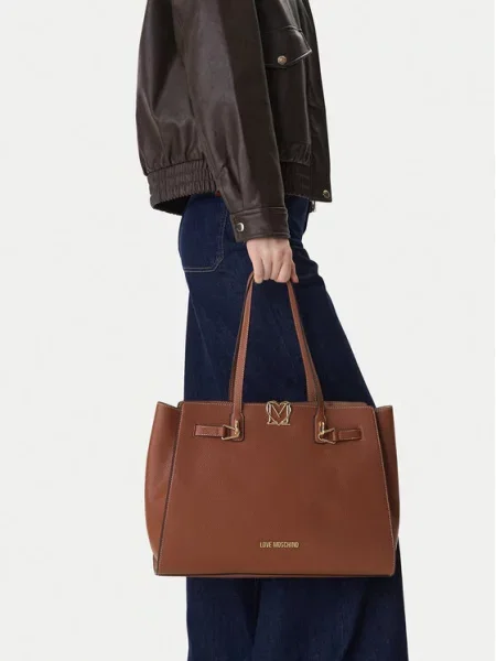 Shopperka Love Moschino z logo brązowa