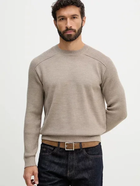 Armani Exchange pulover din amestec de lână bej