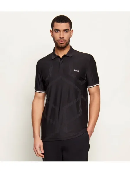 BOSS Green tricou polo cu imprimeu negru