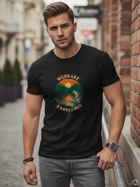 T-shirt z nadrukiem wędkarskim Dstreet czarny