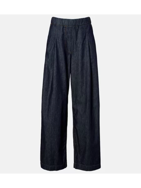 Jeansy Dries Van Noten z wysoką talią plisowane niebieskie