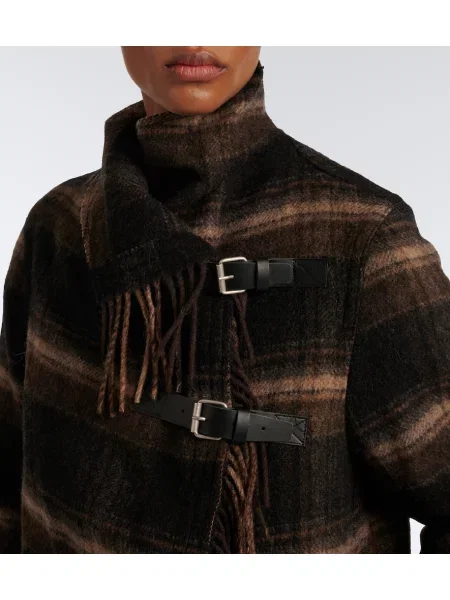 Vlnený kockovaný kabát Marant Etoile hnedá
