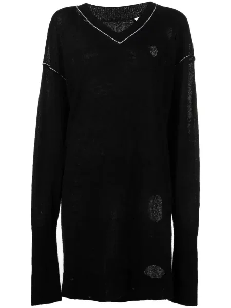 Pulover Mm6 Maison Margiela zdrențuiți cu decolteu în V negru