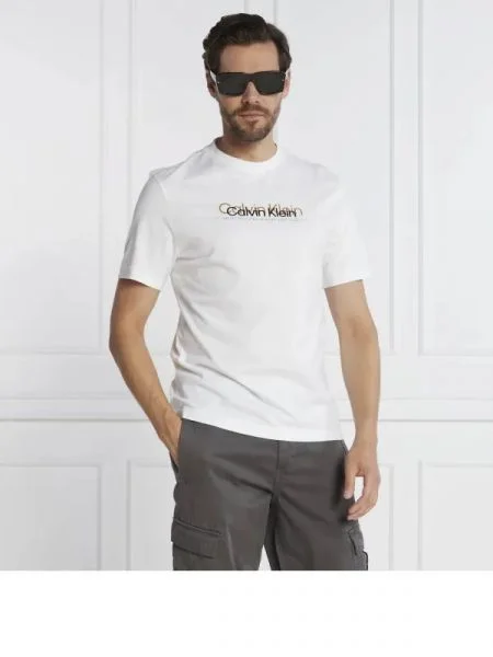 Calvin Klein Tricou DOUBLE FLOCK LOGO alb