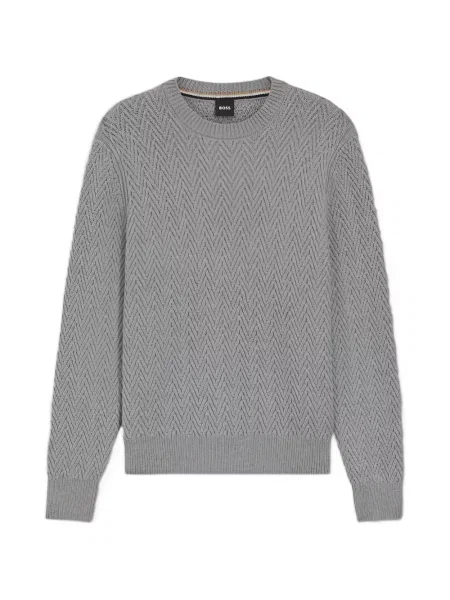 Svetr Boss se vzorem rybí kosti šedý