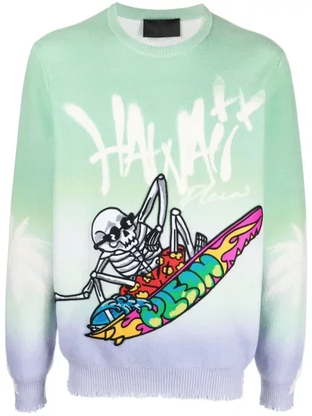 Pulover Philipp Plein cu imagine tip Hawaii verde