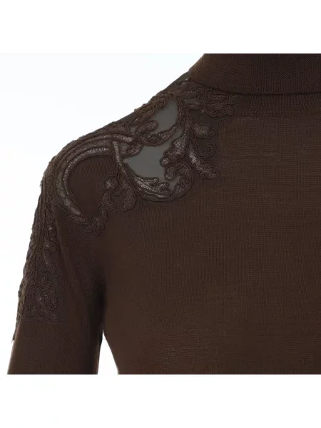 Sweter z golfem Ermanno Scervino wełniany do golfa brązowy