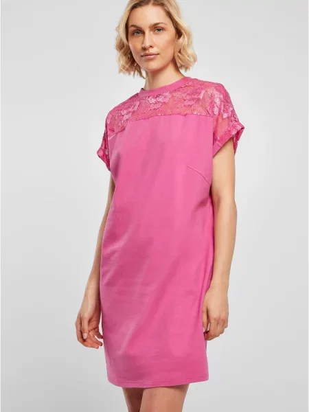 Rochie tip cămașă Urban Classics din dantelă roz